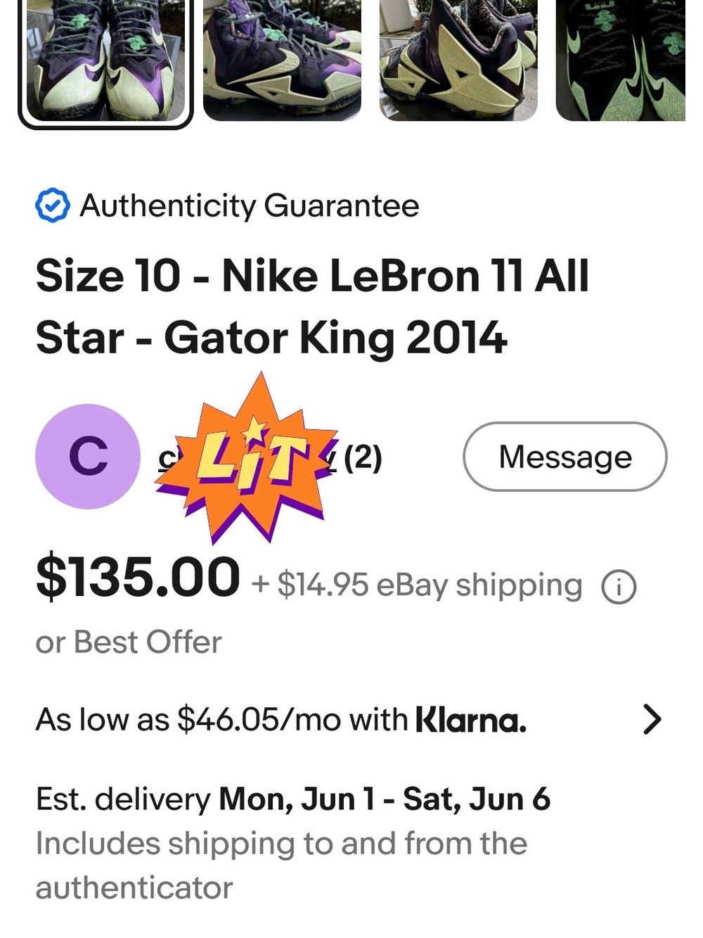 Nike LeBron 11 All-Star Gator King Basketball Size 12 - Picture 8 of 9